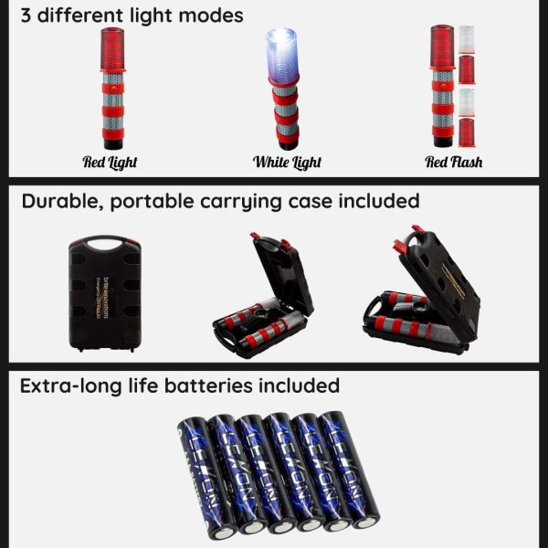 LED Emergency Roadside Flares Safety Strobe Light, Super Bright Battery Roadside Beacon Alert Flare Light Can Be Seen A Mile Away, Comes With A Convenient Carrying Kit, 2 Pack